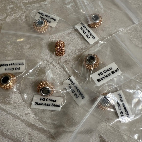Stainless Steel Spacer Charms Crystal Beads Rose Gold - Picture 3 of 16
